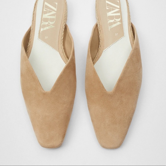 NEW Zara Jute Sole Flat Suede Mules - Picture 5 of 9